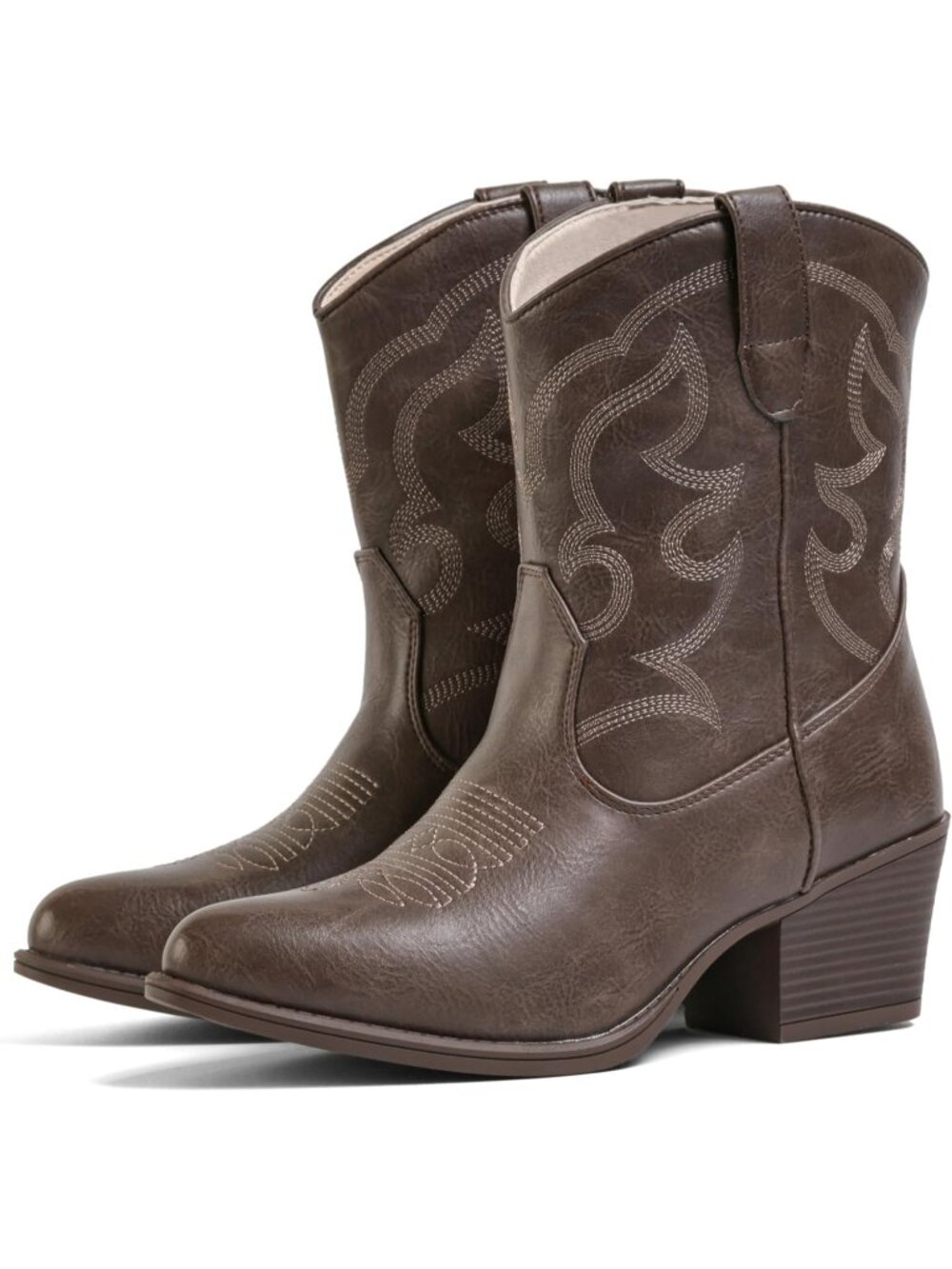 Women's Suede Ankle Western Cowgirl Khaki Mid Calf Pointed Toe Short Booties